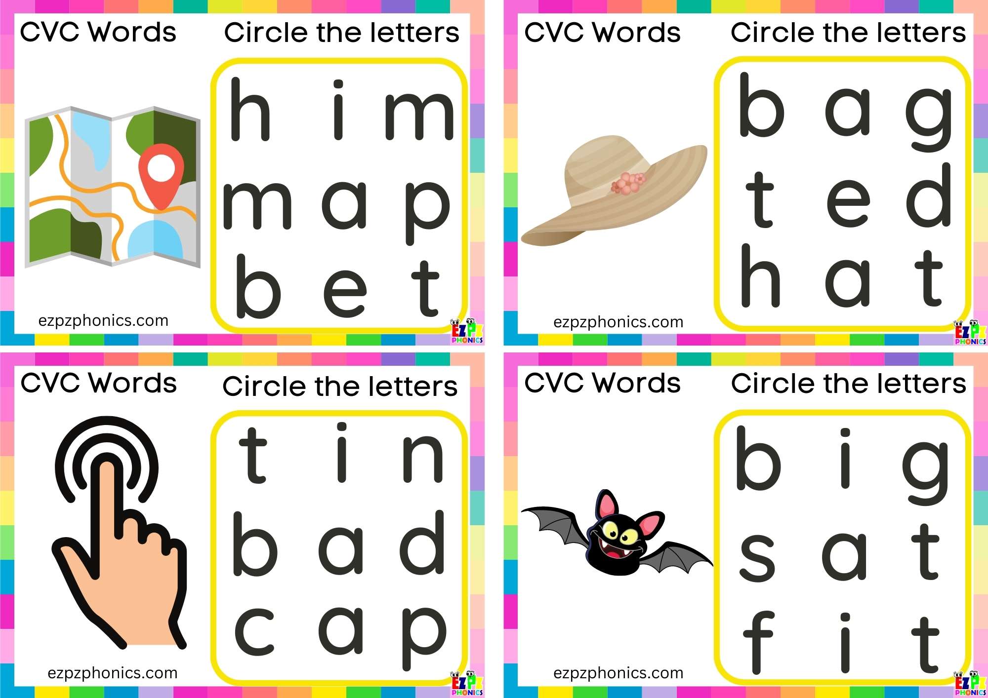 Short a Vowel CVC words Circle the letters to make the words 3